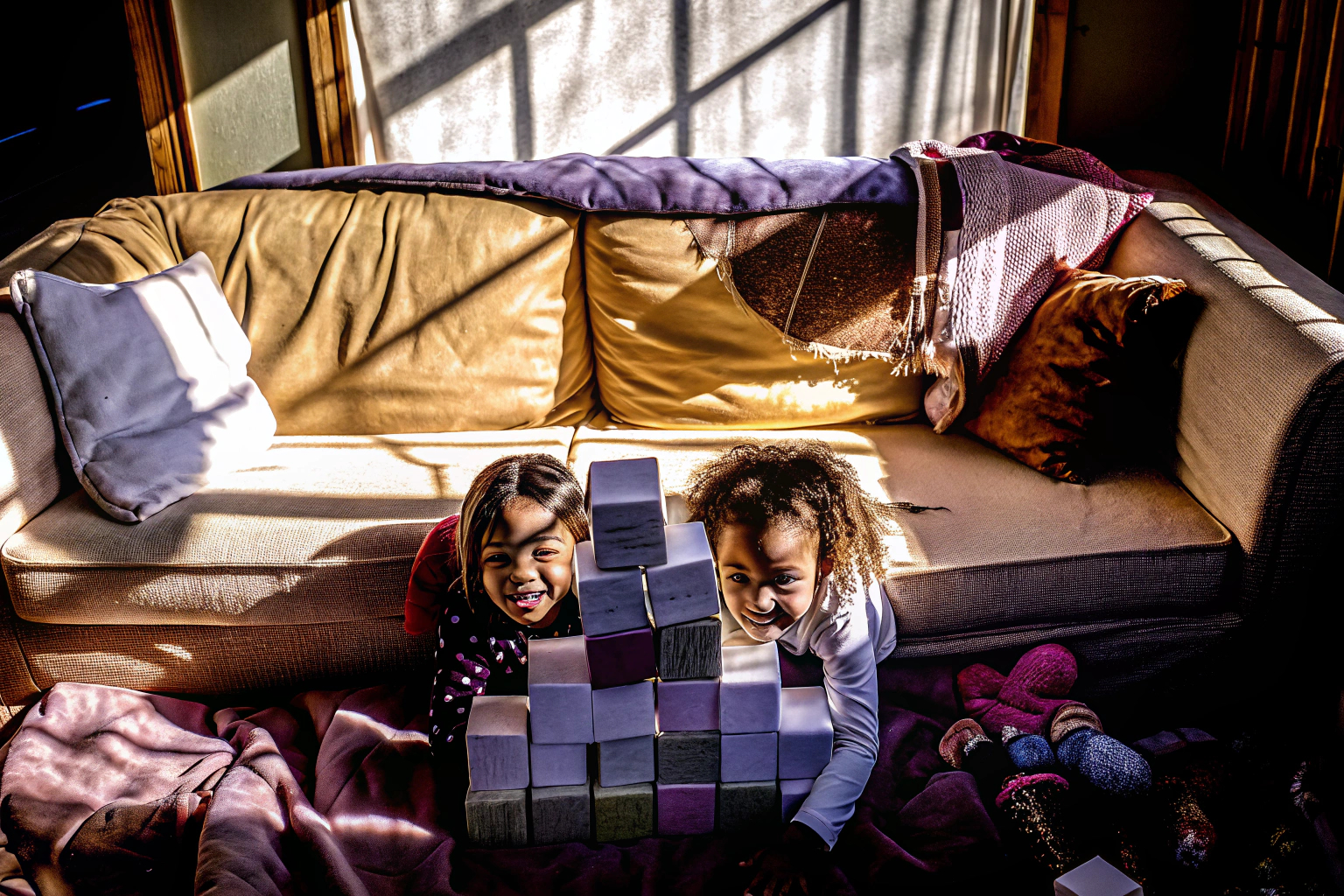 Kinder spielen auf der MeMoreCool Fort Building Couch und bauen kreative Strukturen. Kinder spielen auf der MeMoreCool Kindercouch