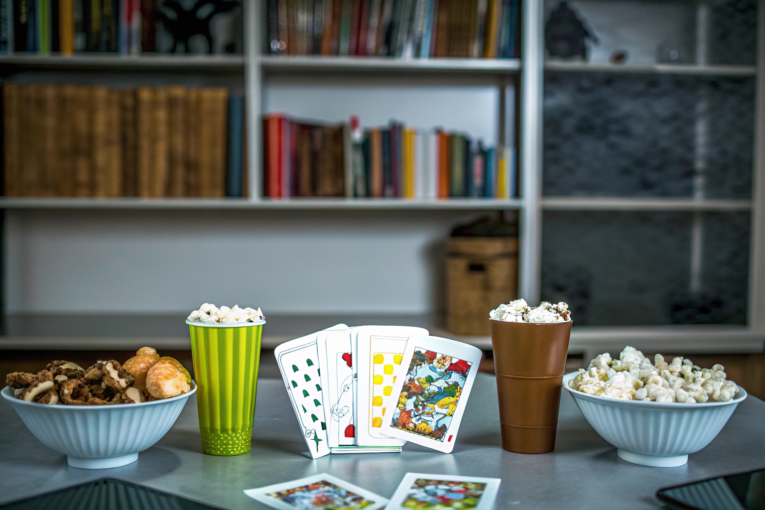 Kinder spielen lustige Kartenspiele an einem Tisch. Kinder spielen Kartenspiele