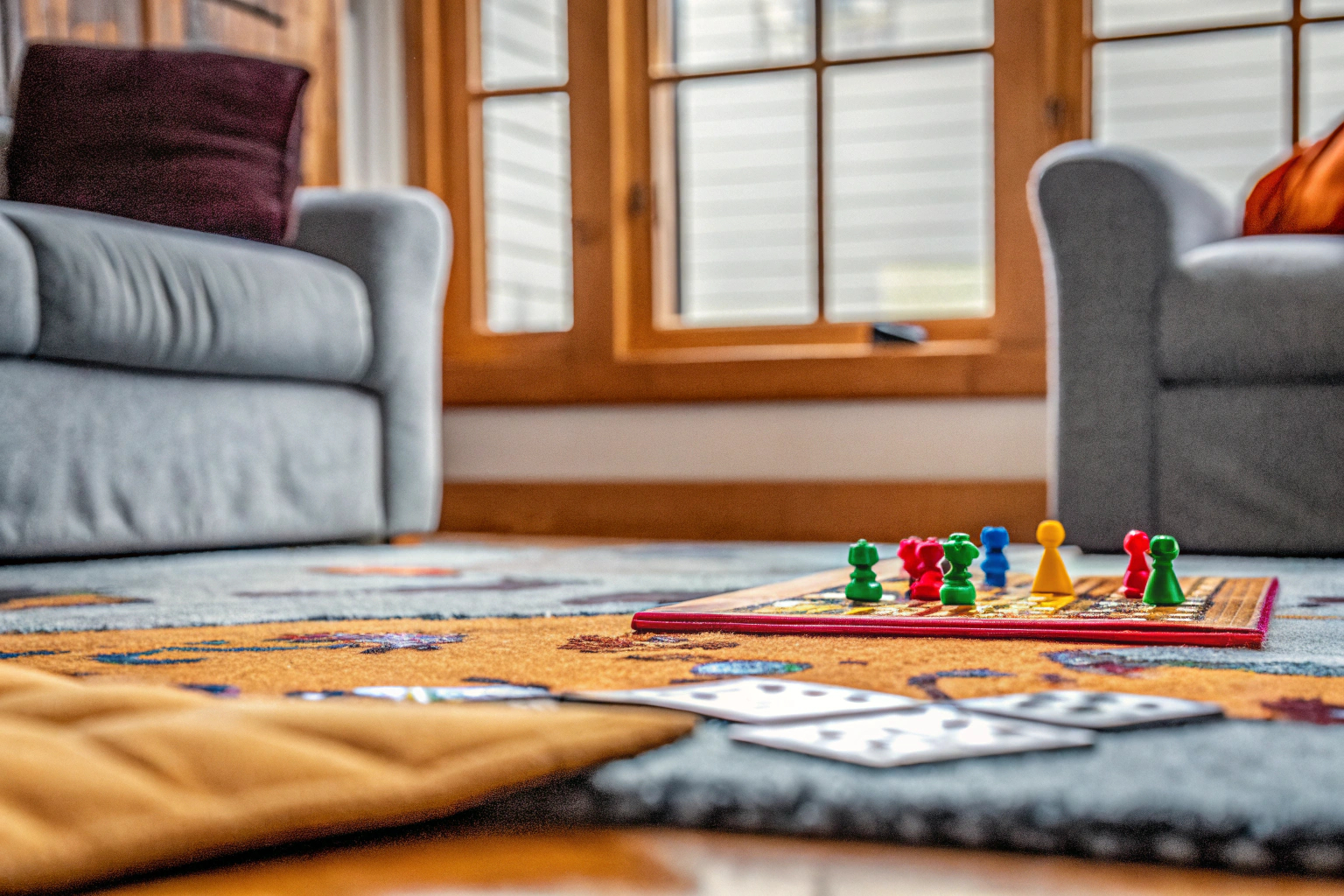 Kinder spielen Monopoly Junior auf einem Teppich Kinder spielen Monopoly Junior
