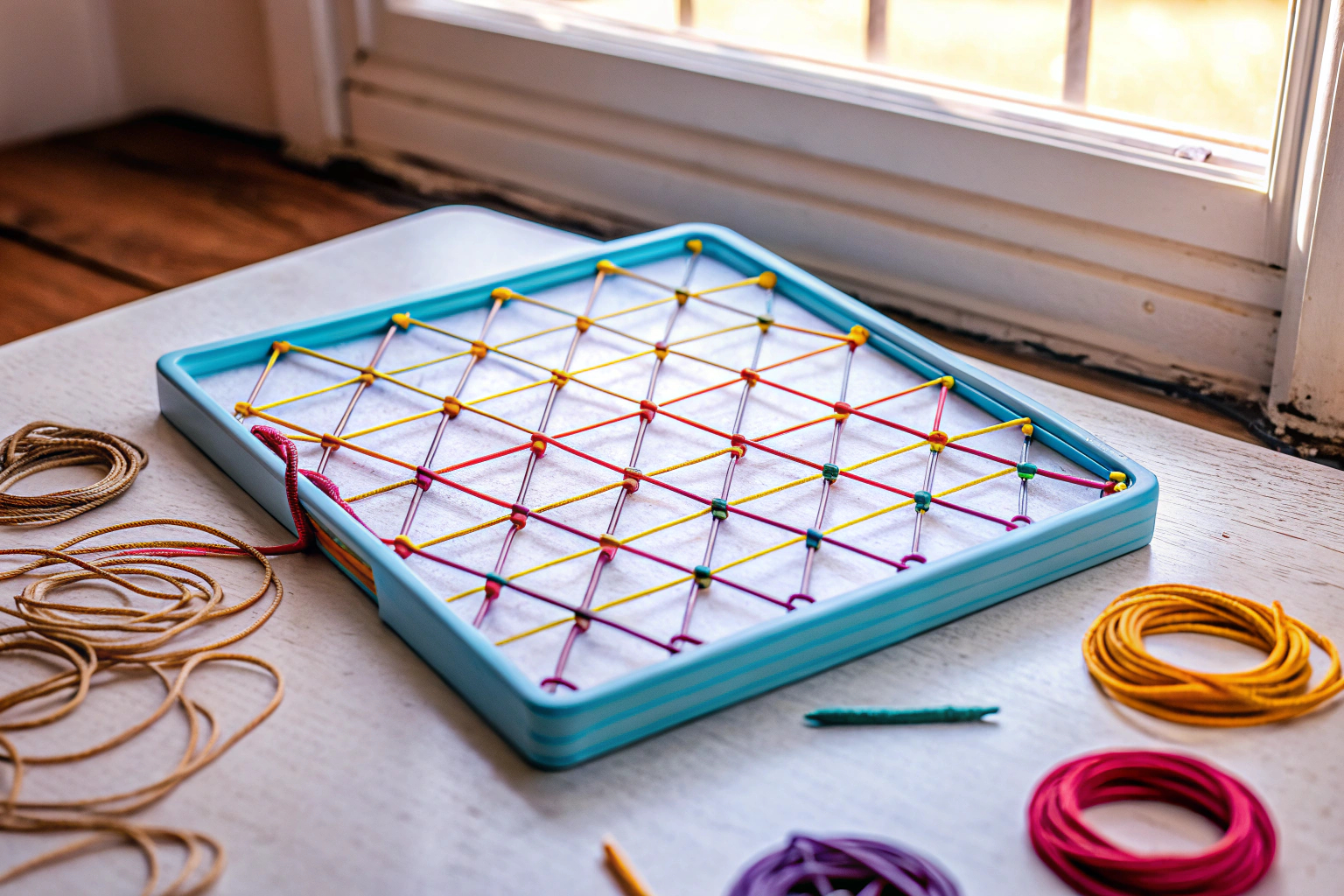 Kinder verwenden das CUBIDI Geoboard, um kreative Formen zu erstellen. Kinder spielen mit CUBIDI Geoboard