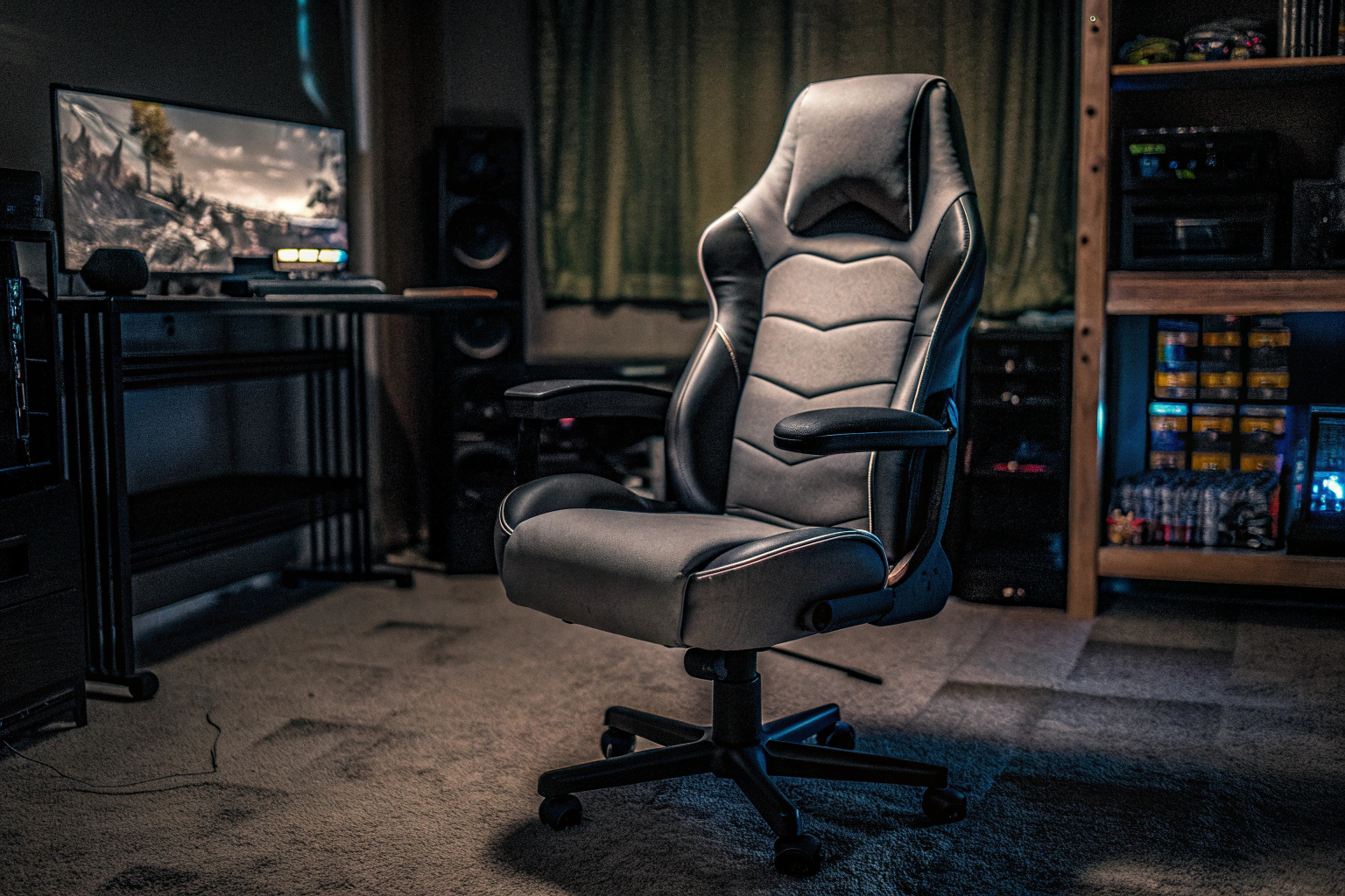 Komfortabler Gaming-Stuhl in einem Spieler-Zimmer Ergonomischer Gaming-Stuhl