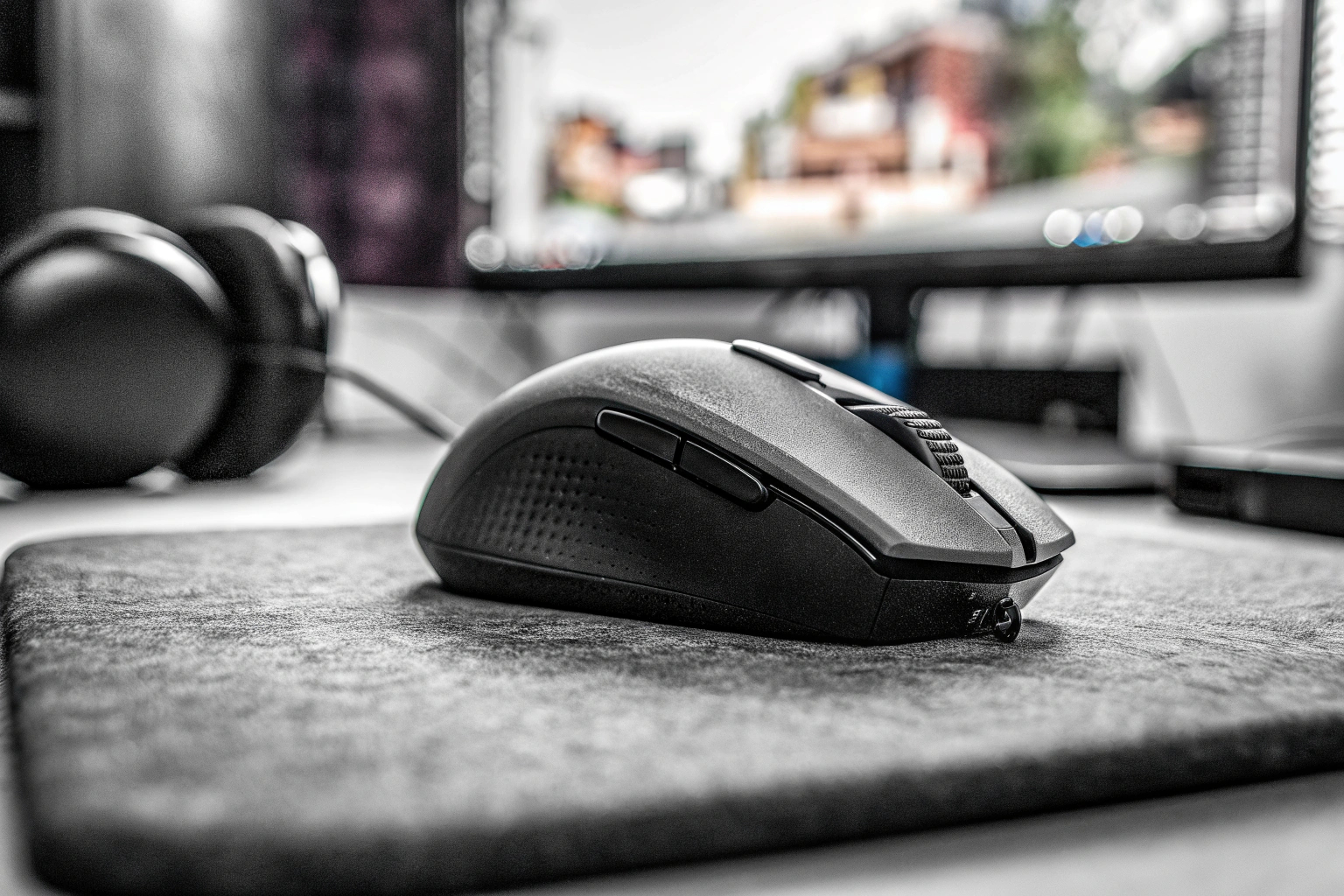 Logitech G305 LIGHTSPEED Gaming-Maus in einer Gaming-Umgebung, die ihre kabellose Funktionalität und das kompakte Design zeigt. Logitech G305 LIGHTSPEED Gaming-Maus