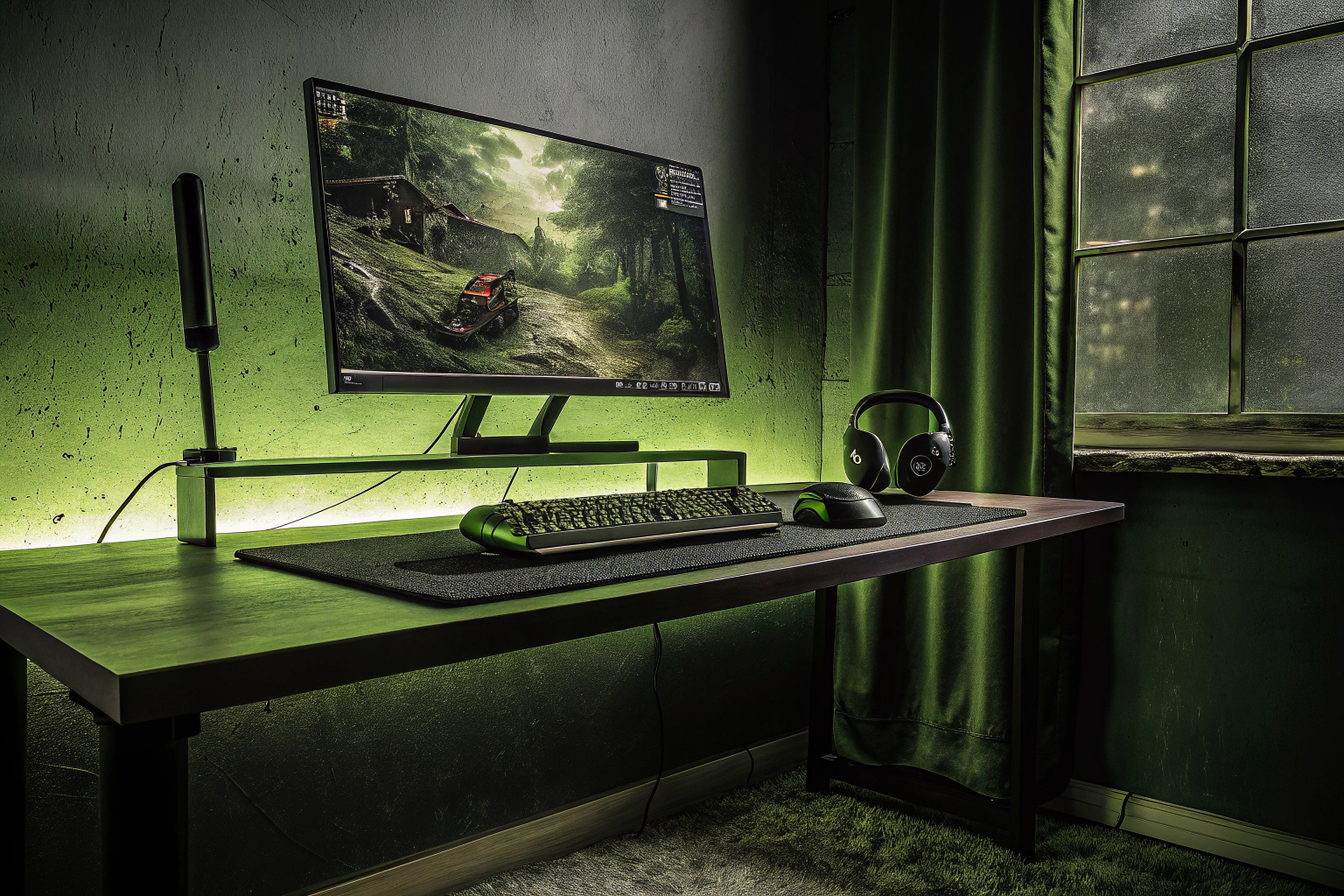 Moderne Gaming-Setups mit High-End-PC und Peripherie für ein immersives Erlebnis. Moderner Gaming-PC