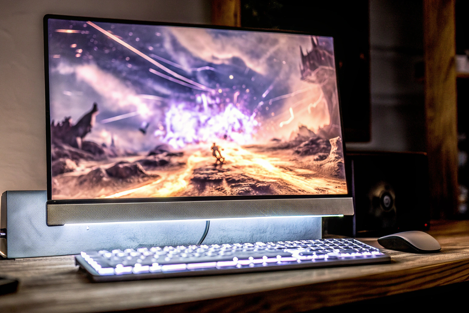 Monitor mit hoher Bildwiederholfrequenz zeigt ein actionreiches Spiel. Monitor mit hoher Bildwiederholfrequenz