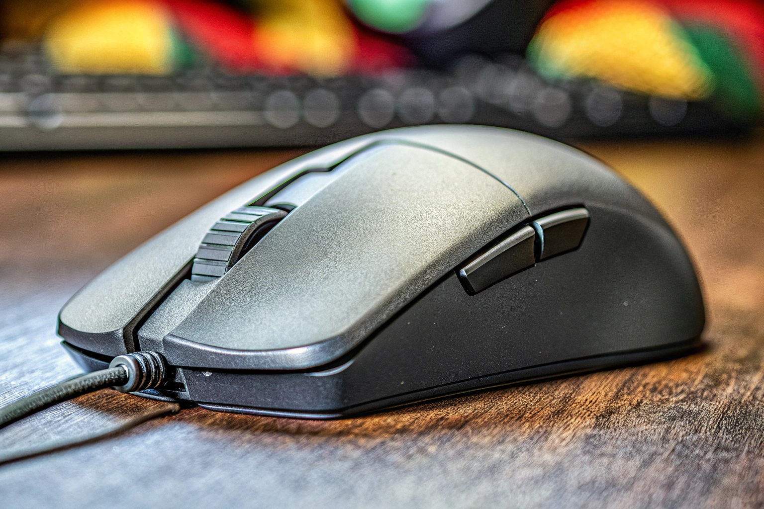Nahaufnahme der Corsair Katar Pro Maus, die ihre kompakte und leichte Bauweise hervorhebt. Corsair Katar Pro Gaming-Maus