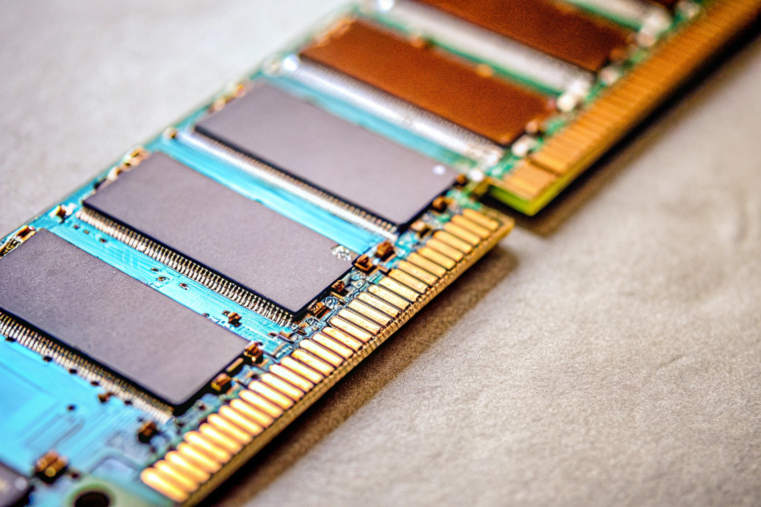 Nahaufnahme einer SSD-Platine, die die interne Struktur und Technologie zeigt. SSD-Technologie
