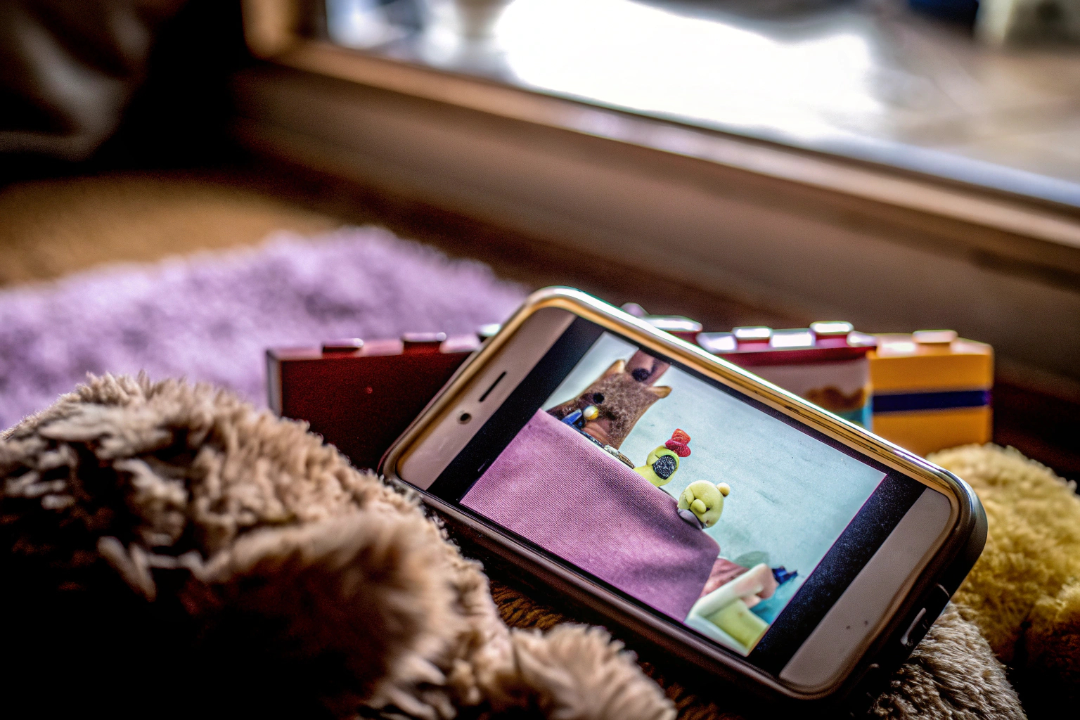 Nahaufnahme eines Kindes, das mit einem Spielzeug-Smartphone spielt. Kind mit Spielzeug-Smartphone
