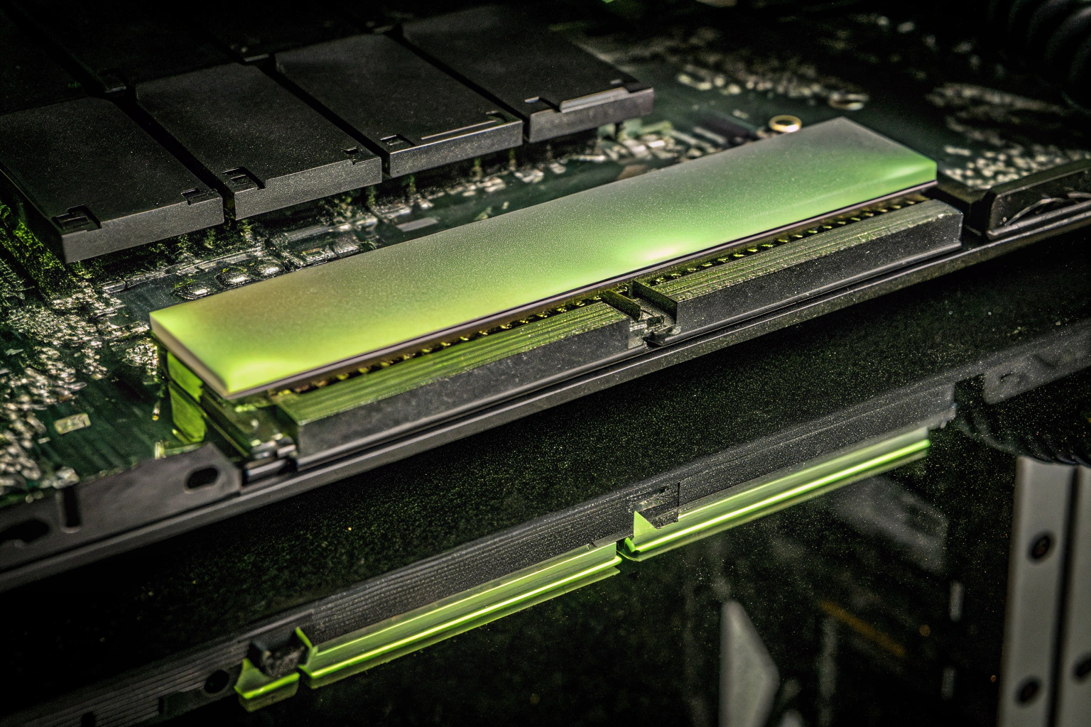 Nahaufnahme eines leistungsstarken DDR4 RAM-Moduls, das in einen Gaming-PC installiert wird. DDR4 RAM-Modul für Gaming