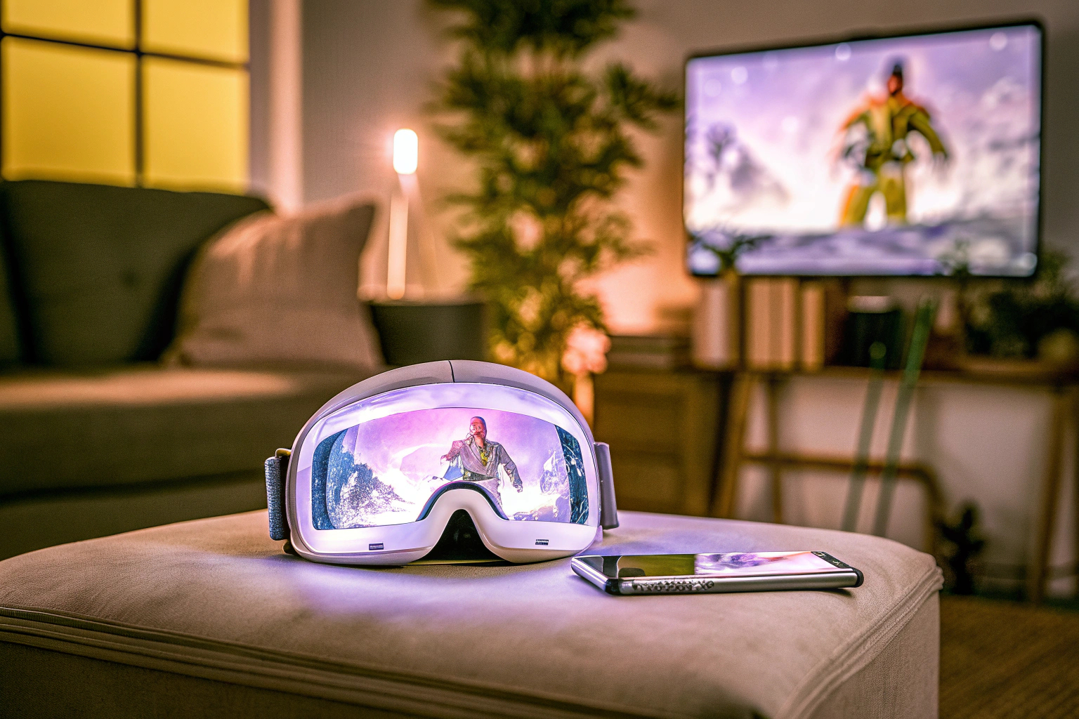 Nutzer, der VR-Headset mit Smartphone verwendet. VR-Headset mit Smartphone