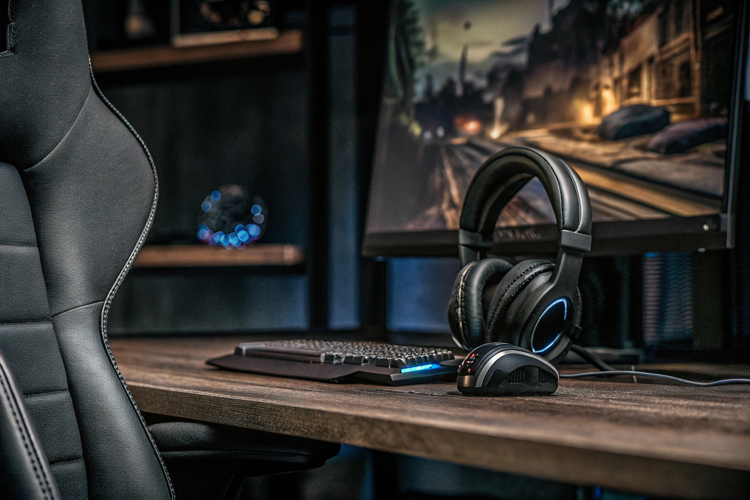Person, die ein Gaming-Headset trägt und vor einem Computer spielt. Gamer mit Gaming-Headset