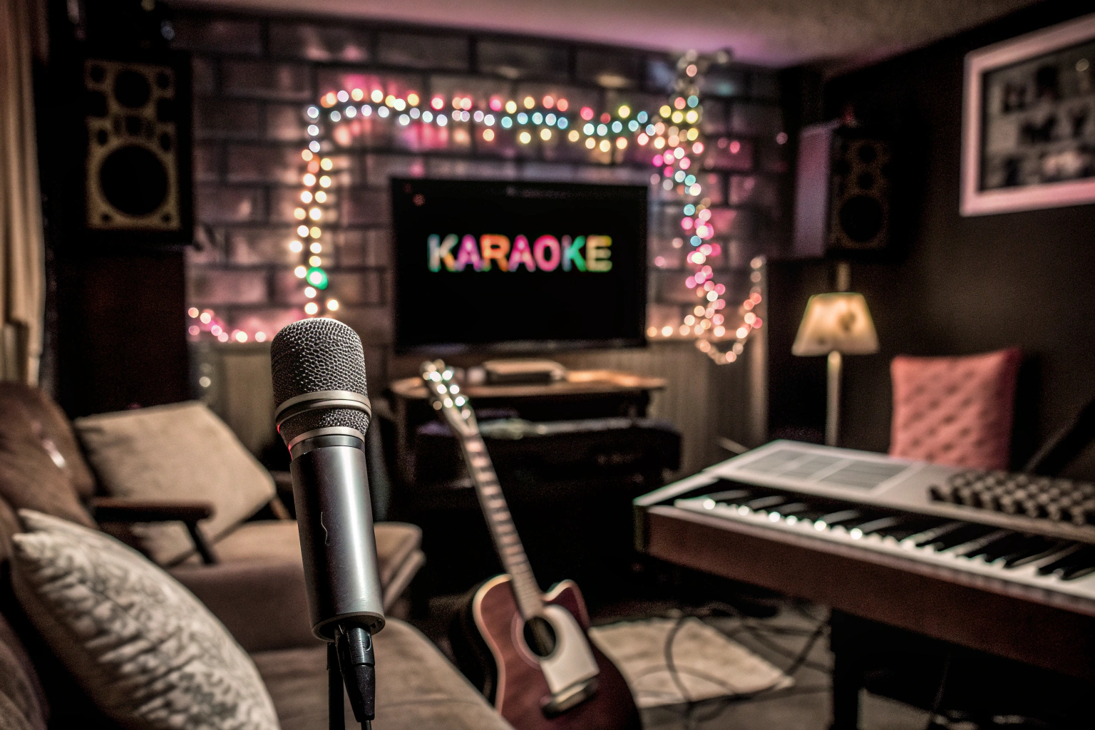 Personen, die beim Karaoke-Spiel singen und Spaß haben. Karaoke-Spiel Spaß
