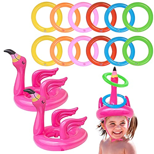 VIKSAUN 14 Stück Wurfspiel Flamingo Aufblasbare Ringwurfspiel