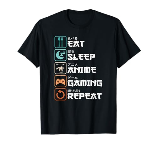 Eat Sleep Anime Gaming Repeat Manga Zocken Lustiges Gamer T-Shirt