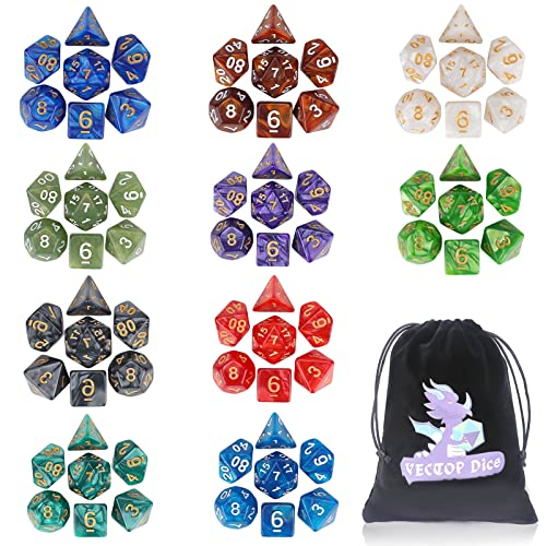 DND Würfel Sets, 10 X 7 Sets (70 Stücke) Polyeder Würfel für Dungeons und Drachen RPG