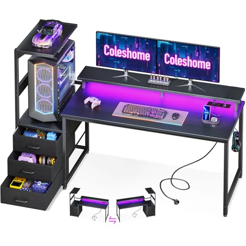 Coleshome Gaming Tisch mit LED-Beleuchtung & Steckdose