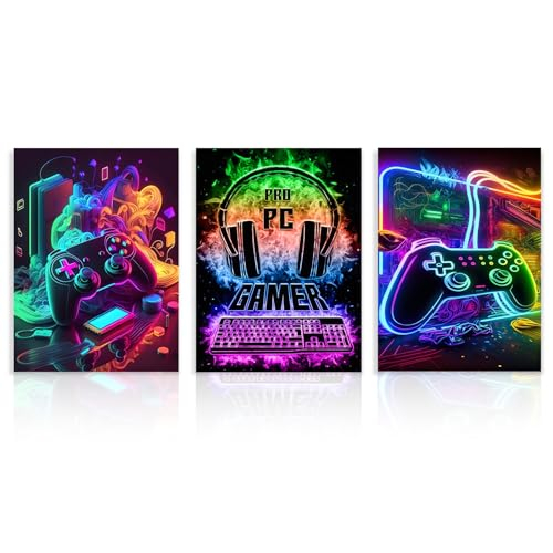 Dazzlewall 3Pcs Spiel WandBilder Cool Neon Gaming Bilder