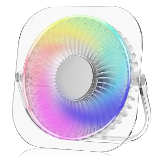 Donlala USB-Tischventilator, 3 Geschwindigkeiten, tragbarer Computerventilator mit RGB-Beleuchtung