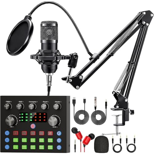 Podcast Mikrofon Set – komplettes Aufnahmestudio mit Mikrofon, Stimmenverzerrer und Podcasting Ausrüstung für Live-Streaming (YouTube, TikTok), Podcast, Aufnahme, Gesang, Gaming, PC/Laptop