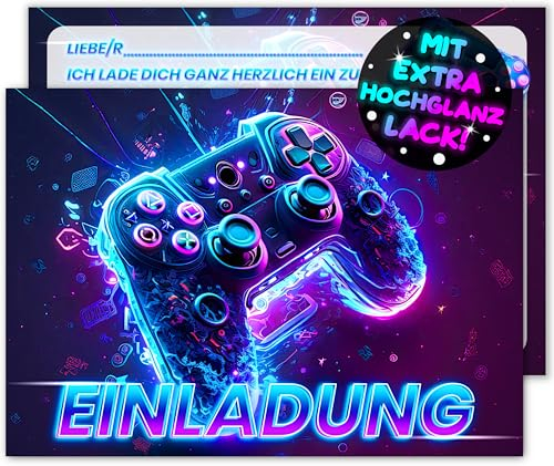 12x Gaming EINLADUNGSKARTEN KINDERGEBURTSTAG