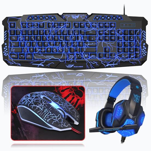 Rewurnth Gaming Tastatur und Maus Set mit Headset
