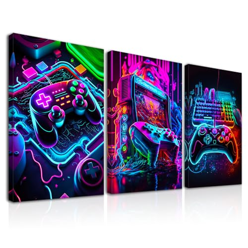 Dazzlewall 3Pcs Gerahmte Neon Gaming Wandkunst