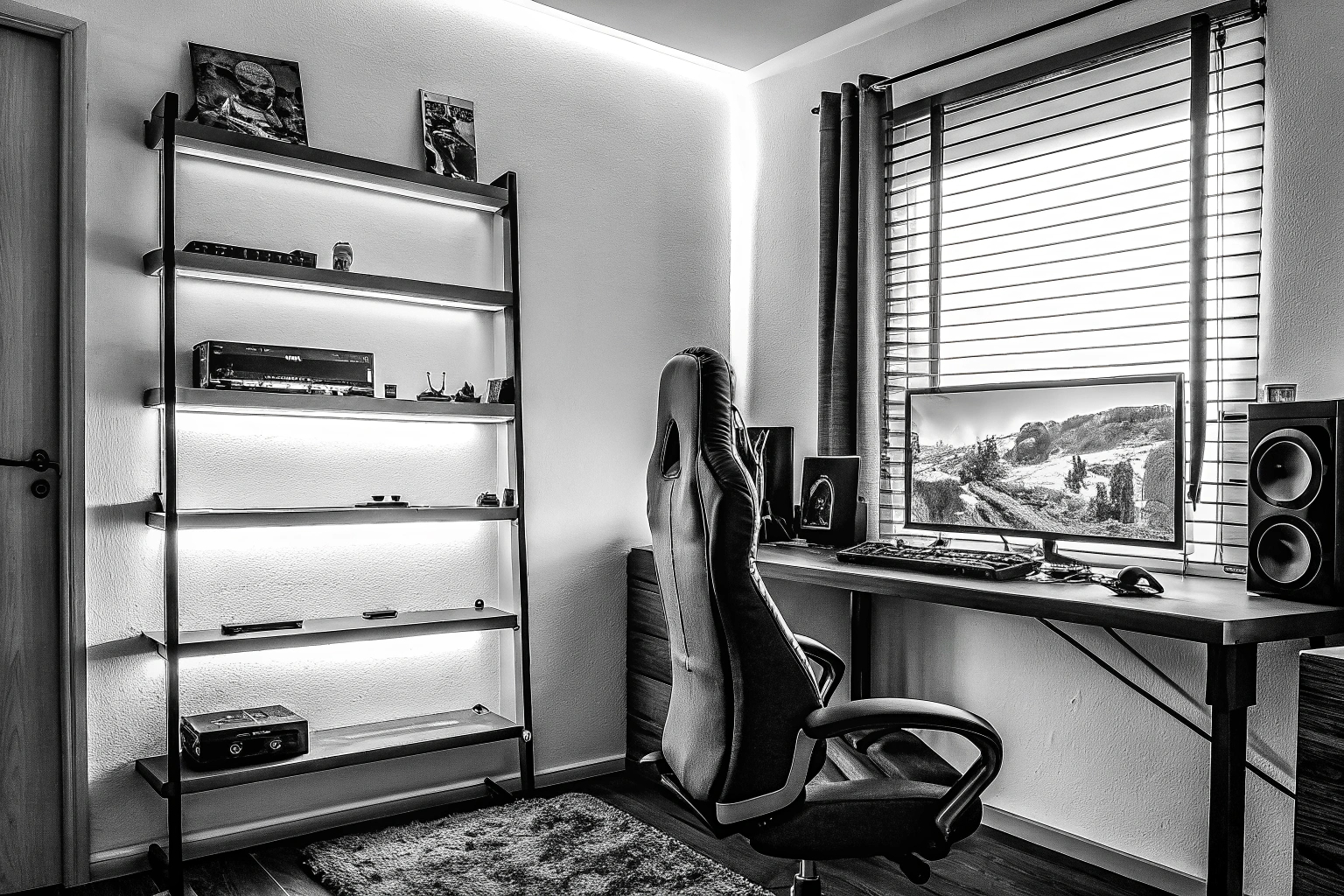 RGB-beleuchtetes Gaming-Zimmer, das eine immersive Atmosphäre für Gamer schafft. RGB-beleuchtetes Gaming-Zimmer