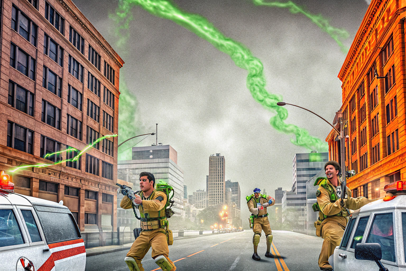Screenshot aus Ghostbusters The Video Game Remastered mit den Geisterjägern in Aktion. Ghostbusters The Video Game Remastered Screenshot