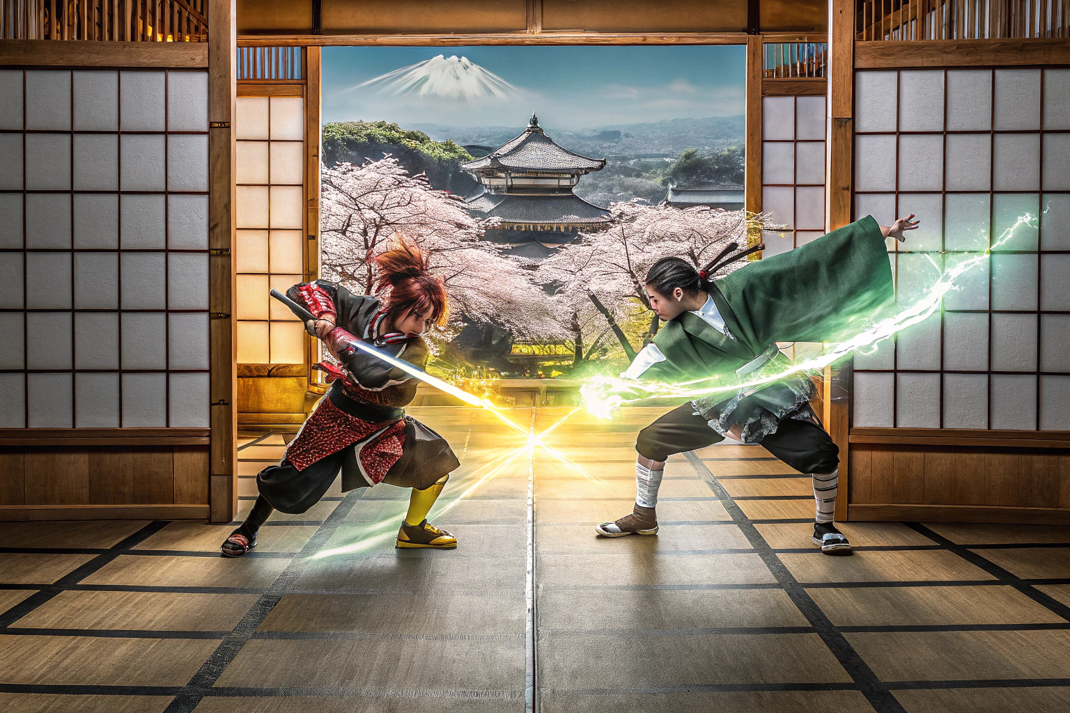 Screenshot eines Arenakampfes aus Demon Slayer -Kimetsu no Yaiba- The Hinokami Chronicles. Demon Slayer Arenakampf