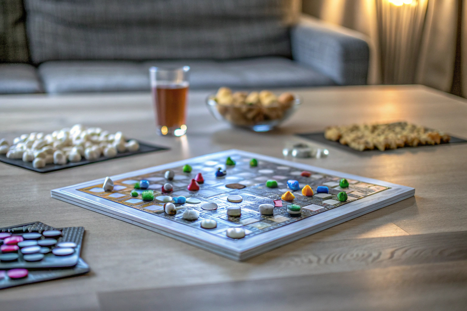 Spieler, die am Tisch sitzen und eine Partie Frantic mit der Troublemaker-Erweiterung spielen. Frantic-Troublemaker Erweiterung im Spiel