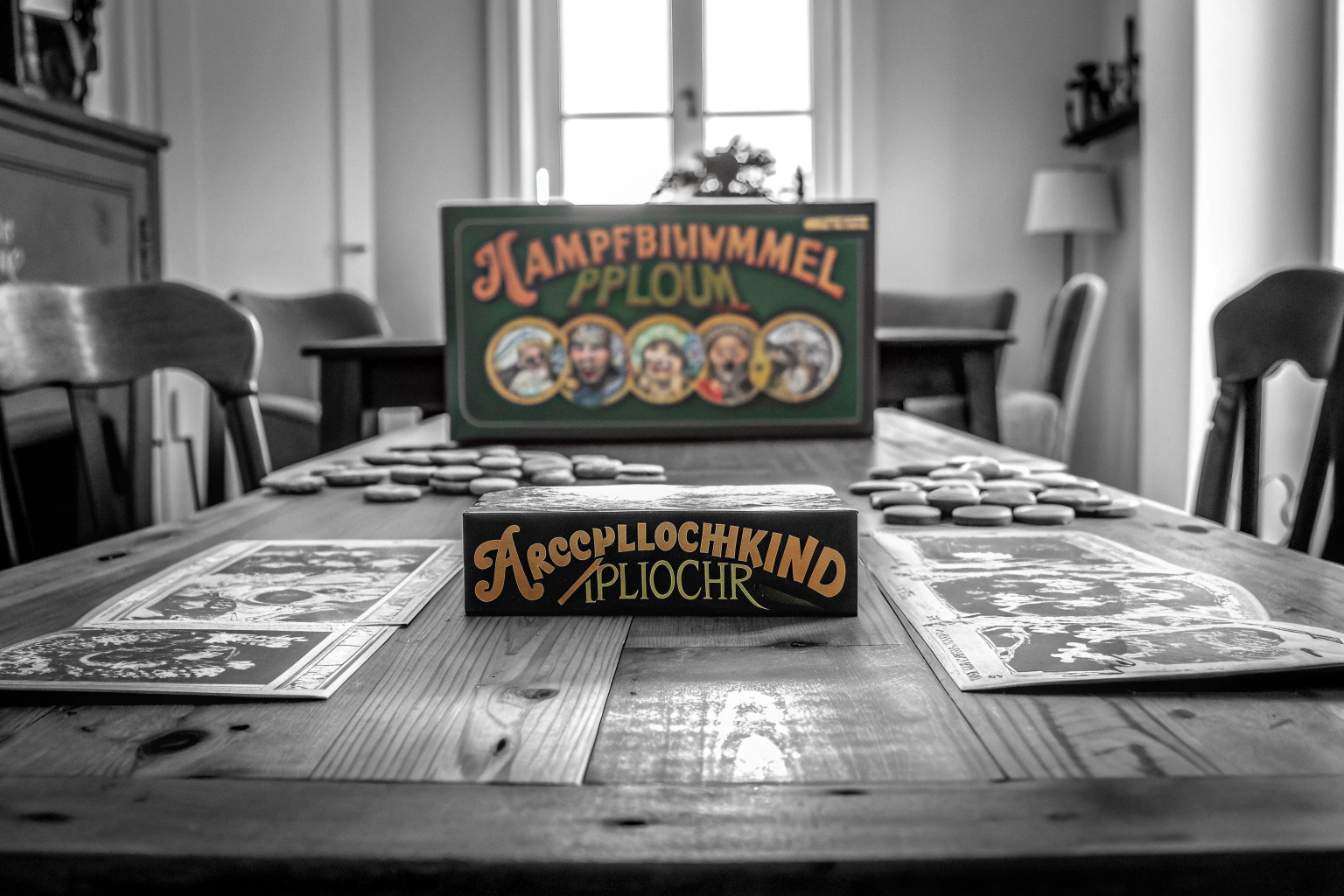 Spieler, die das 'KAMPFHUMMEL Arschlochkind' Kartenspiel spielen und dabei Spaß haben. Spieler bei einem Kartenspiel