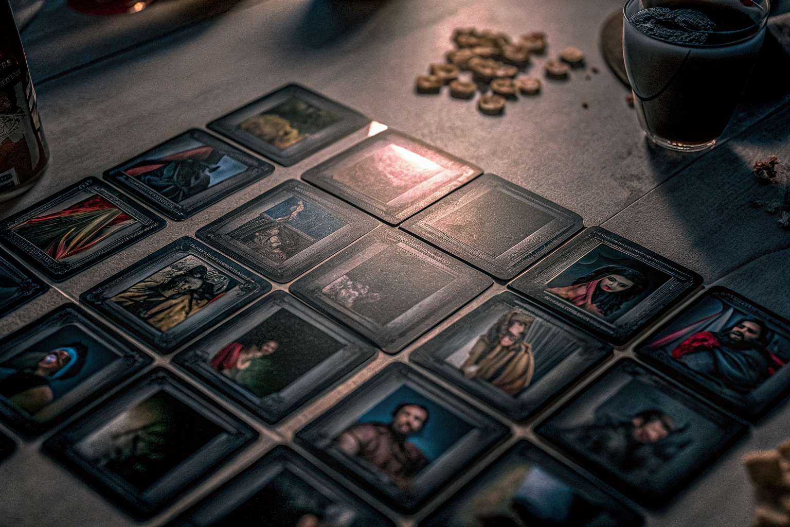 Spieler, die das Kartenspiel Coup: Widerstand spielen. Spieler beim Kartenspiel Coup: Widerstand