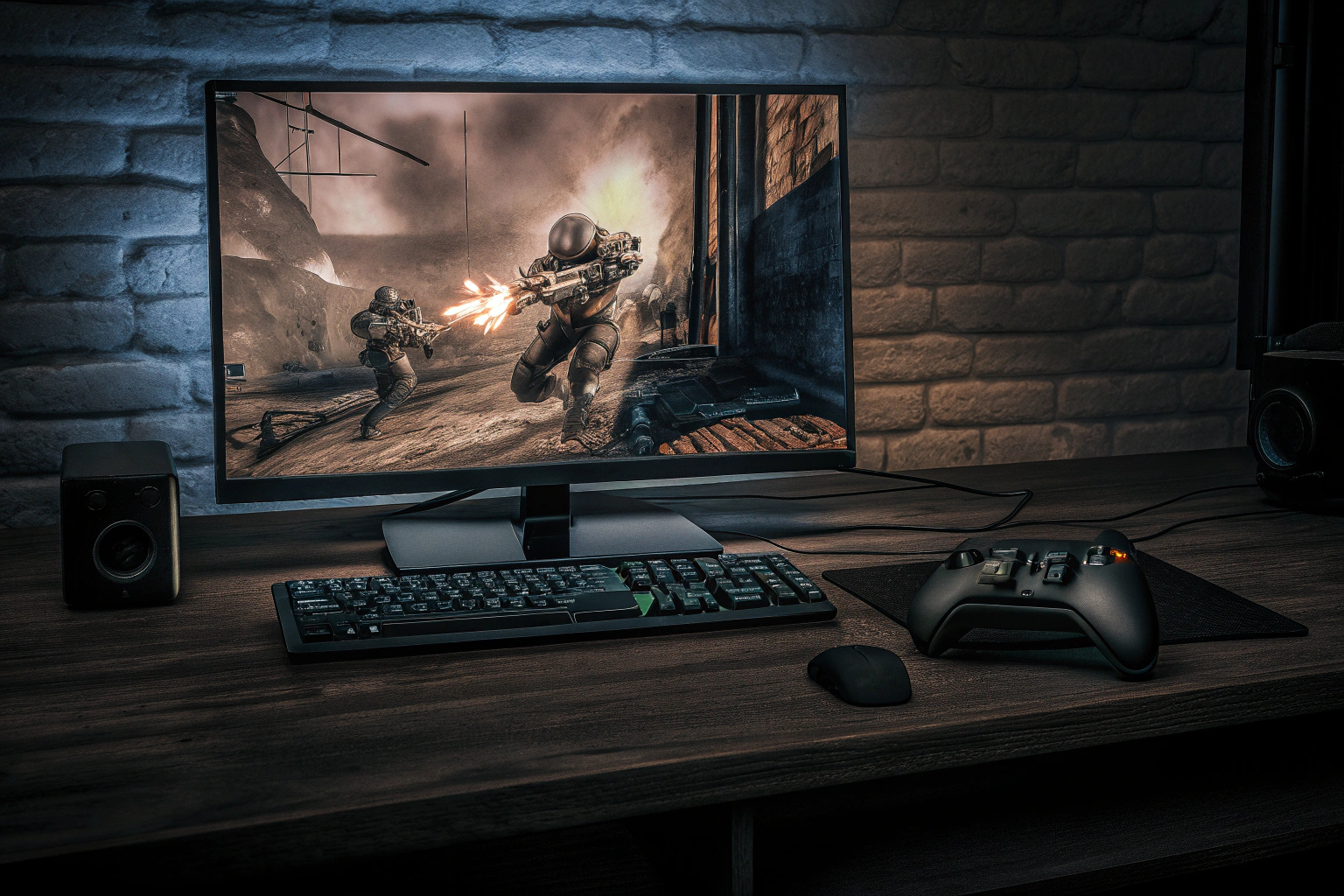 Spieler in einem intensiven Multiplayer-Shooter-Game. Multiplayer-Shooter-Spiel