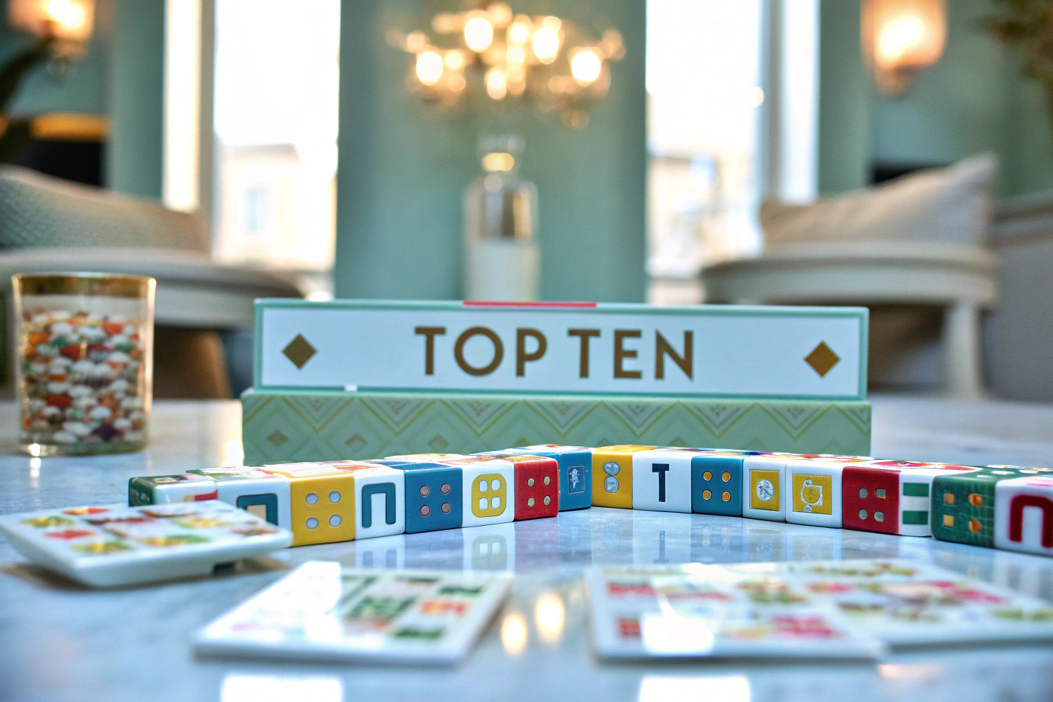 Spieler von Top Ten, die versuchen, kreative Antworten zu geben Top Ten Partyspiel in Aktion