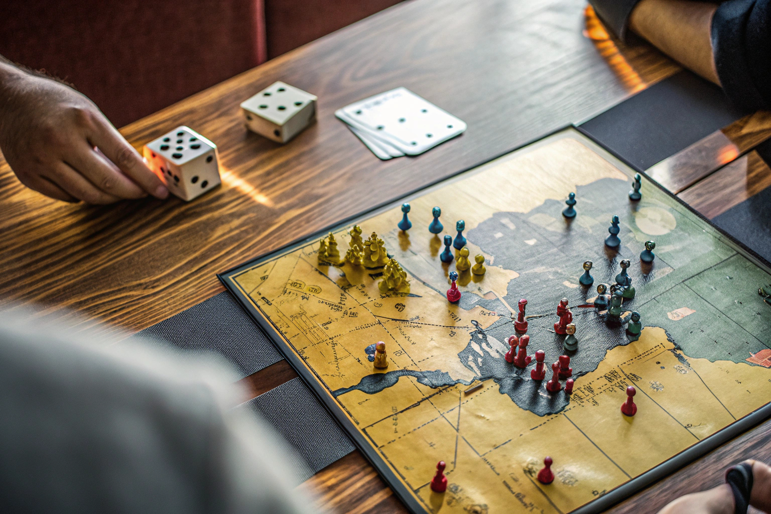 Spielszene aus Risiko mit Armeen auf dem Spielbrett. Risiko Spielszene mit Armeen