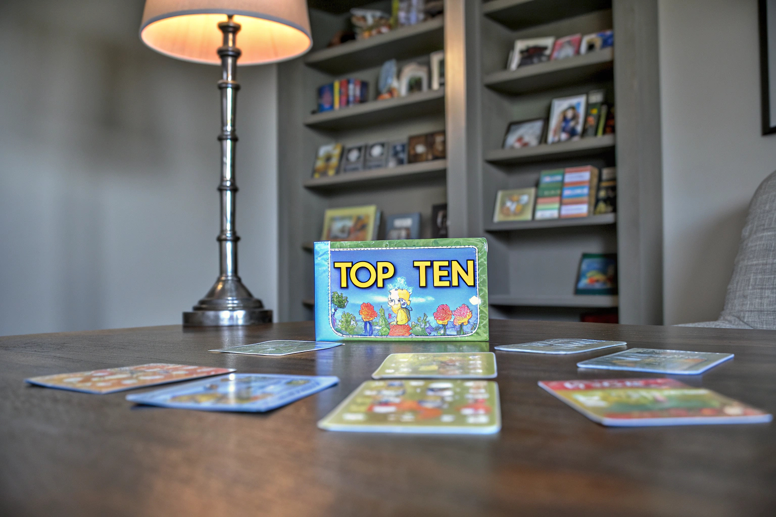 Spielszene von Top Ten, in der eine Gruppe von Spielern fröhlich diskutiert. Spielszene von Top Ten