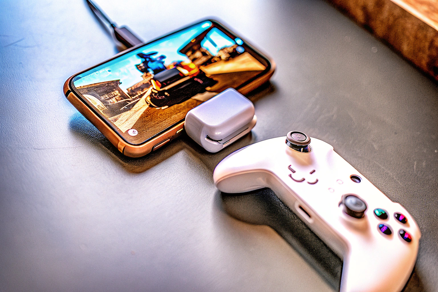 Toaluea Mobile Gaming Trigger im Einsatz auf einem Smartphone. Toaluea Mobile Gaming Trigger
