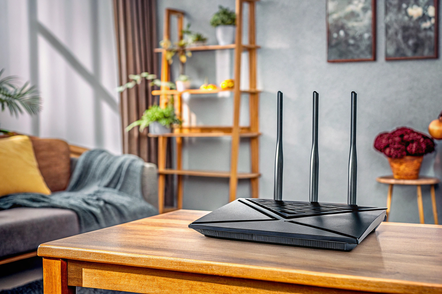 TP-Link Archer AX55 Router in einem eleganten Wohnambiente. TP-Link Archer AX55 Router