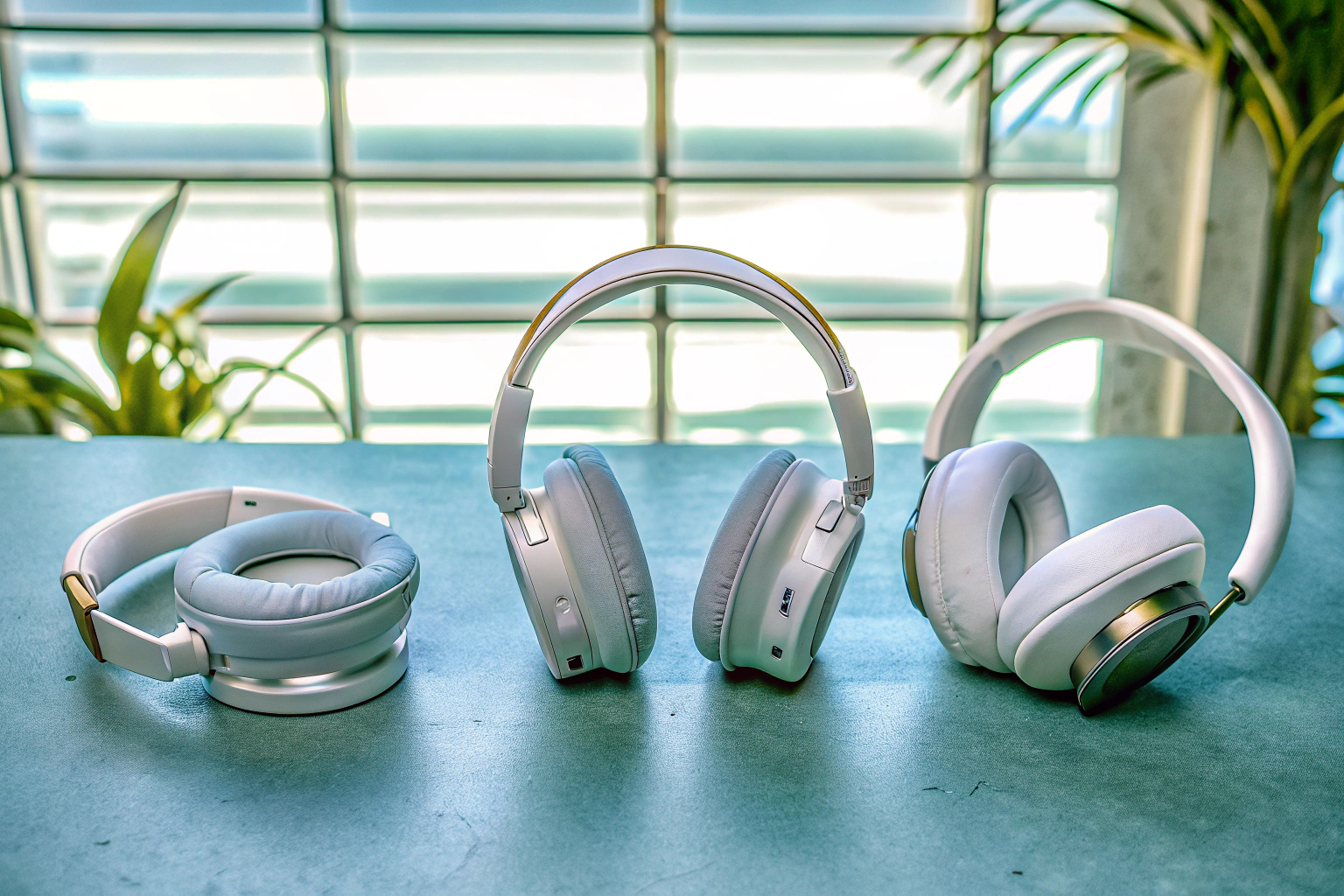 Verschiedene Gaming-Headsets auf einem Tisch, die unterschiedliche Preisklassen repräsentieren. Gaming-Headsets auf einem Tisch