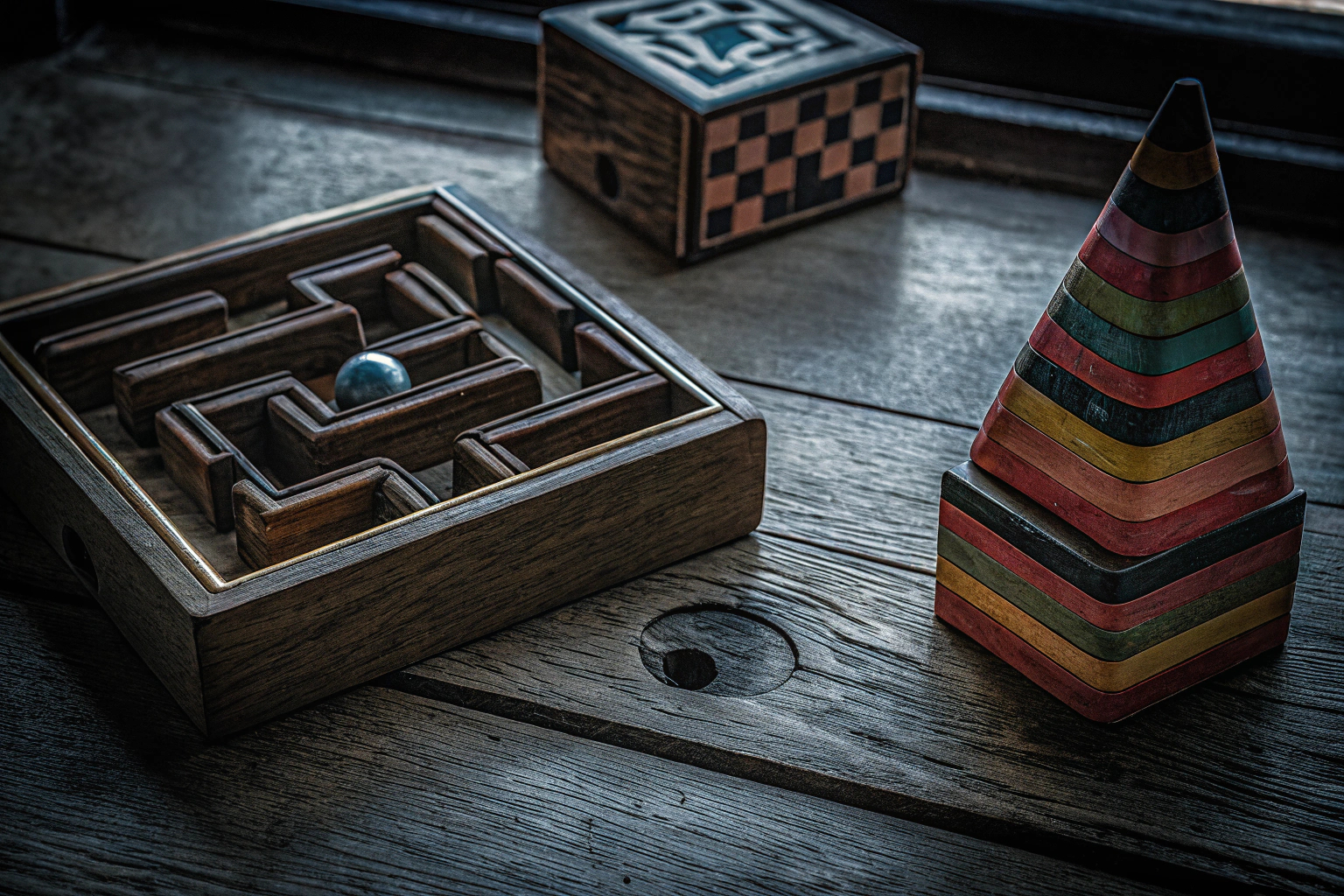 Verschiedene Geduldsspiele aus dem WELLGRO Set, die die Geduld und das logische Denken fördern. Verschiedene Geduldsspiele