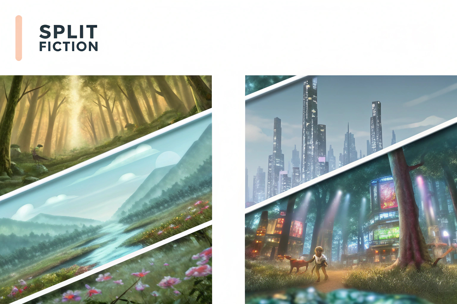 Zwei Spieler, die im Splitscreen-Modus von Split Fiction gemeinsam ein Abenteuer erleben. Split Fiction Splitscreen-Koop